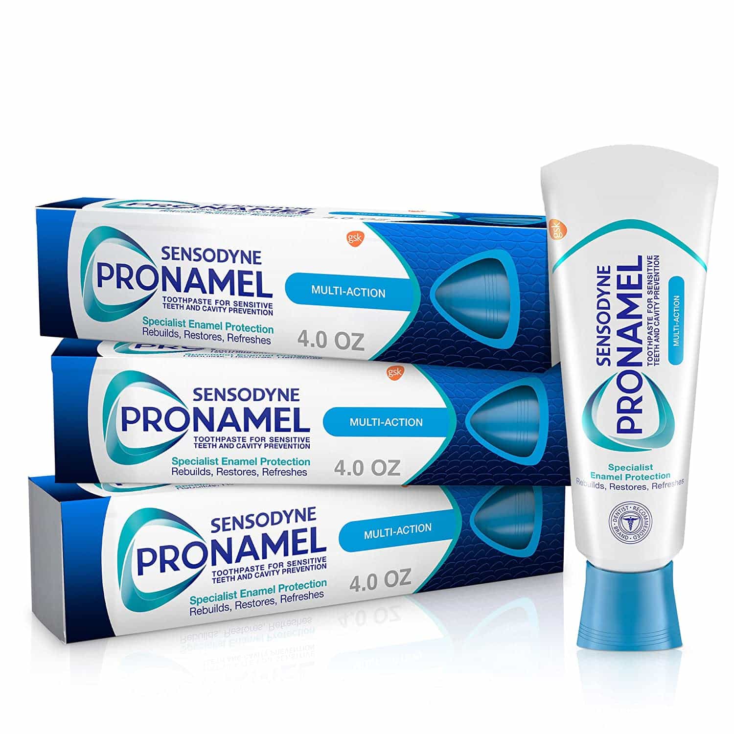 Several tubes of Sensodyne S L S free toothpaste