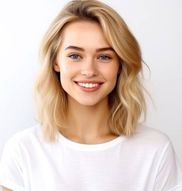 Portrait of smiling woman wearing a white t-shirt
